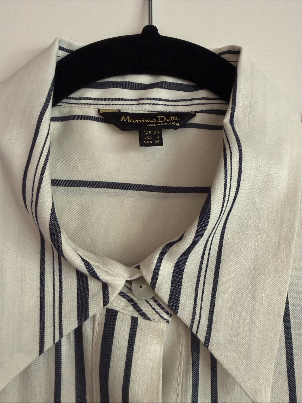Massimo Dutti Ivory linen Maxi Shirt Dress with navy Stripes - Picture 2 of 2